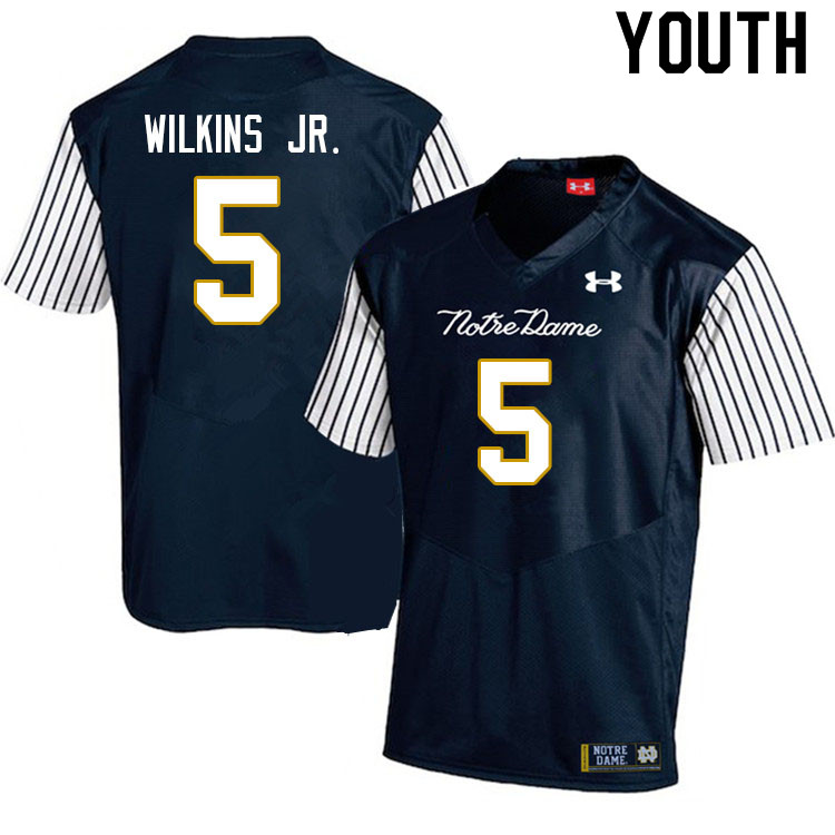 Youth #5 Joe Wilkins Jr. Notre Dame Fighting Irish College Football Jerseys Sale-Alternate Navy
